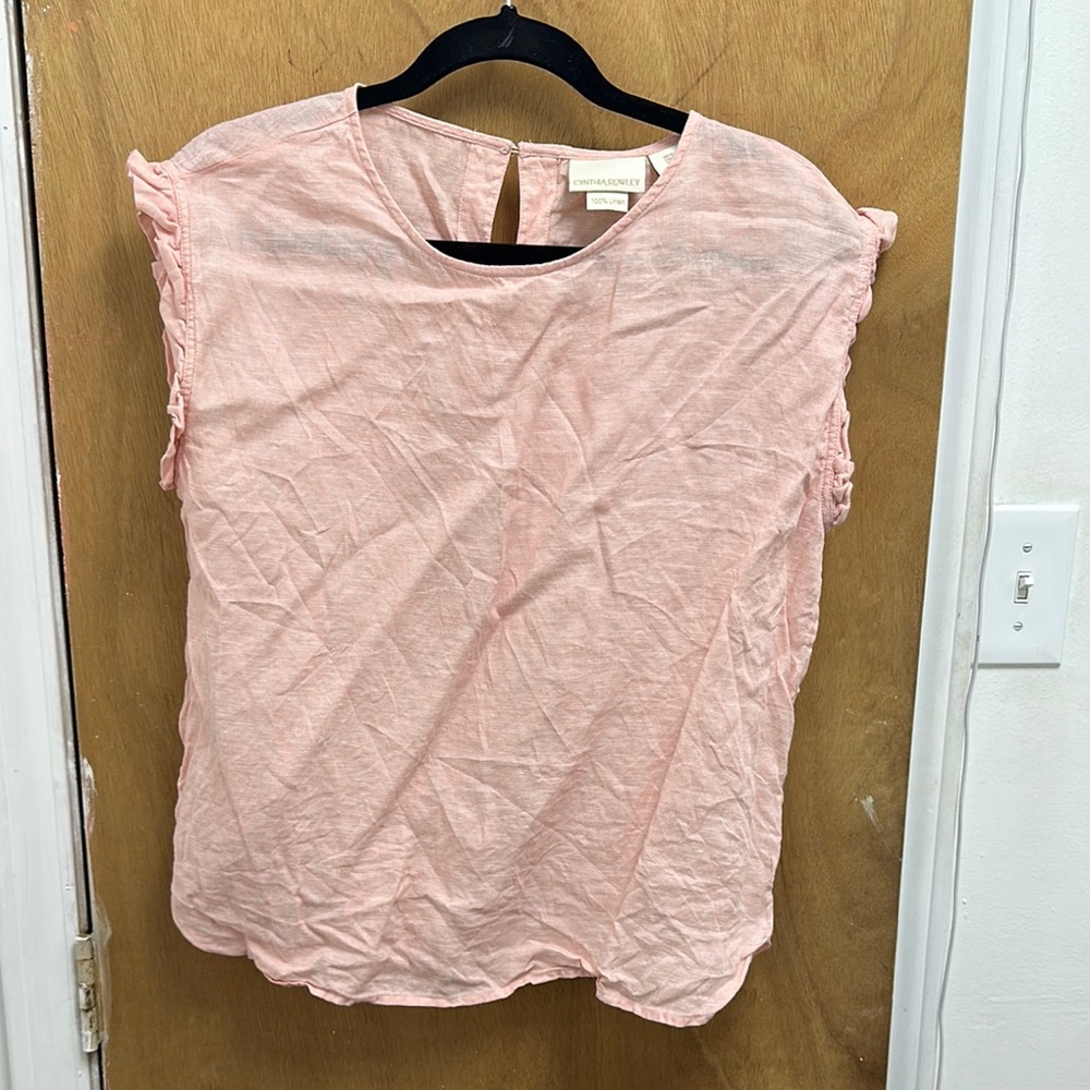 Banana Republic Pink Sleeveless Ruffled Blouse